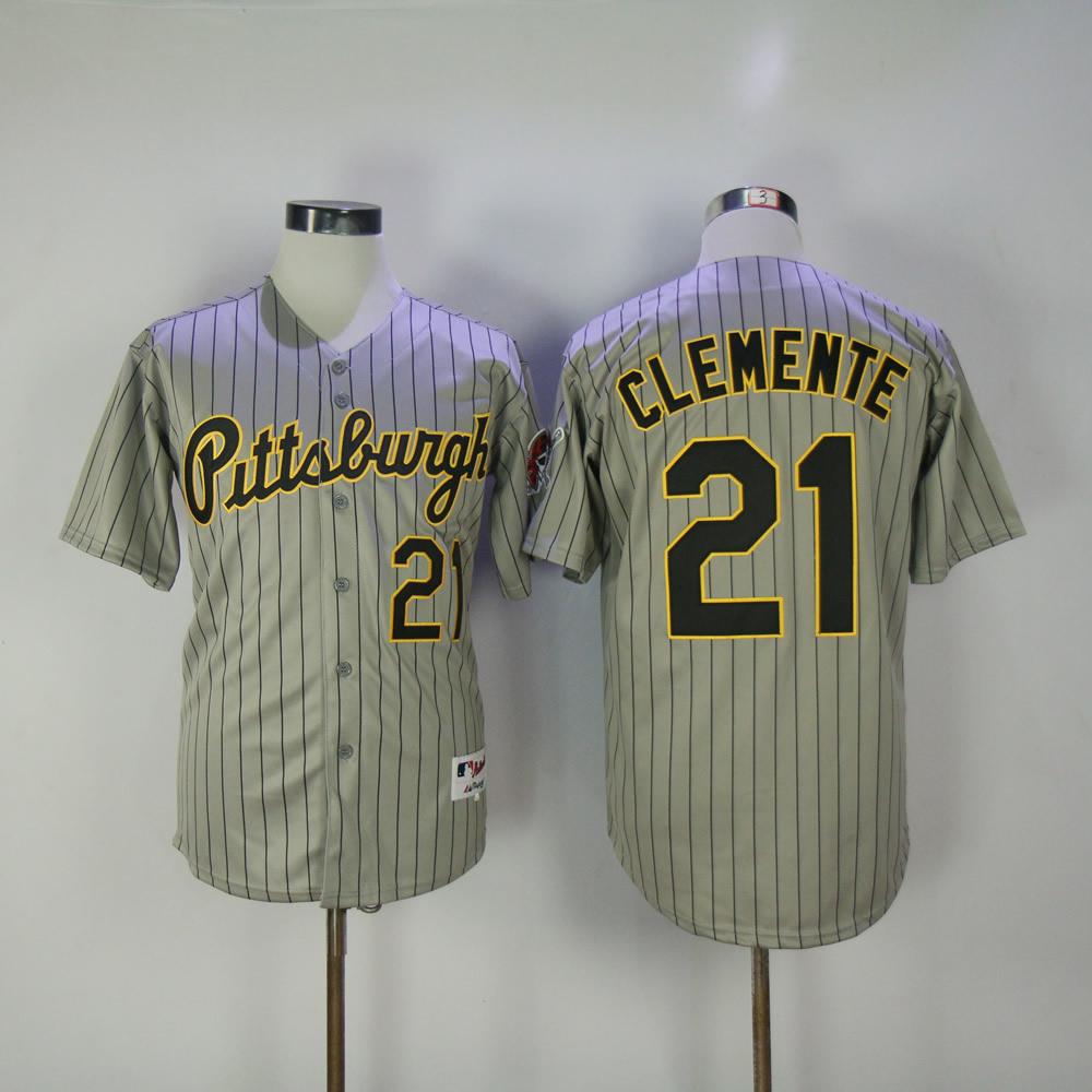 Men Pittsburgh Pirates 21 Clemente Grey stripe MLB Jerseys